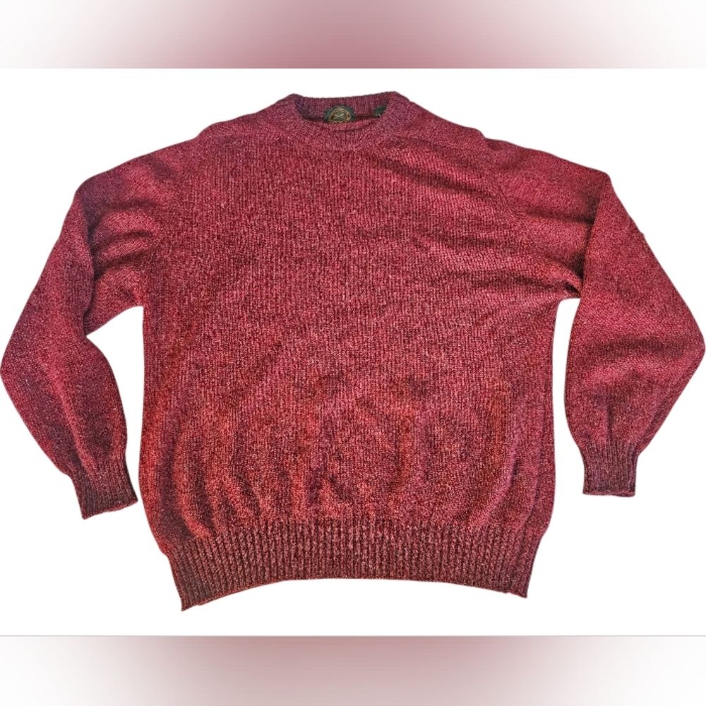 100% Shetland Wool Men's Carlyle Kilmore Red Maroon Sweater Large Vintage EUC